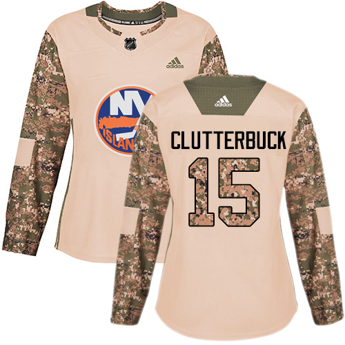 Adidas Islanders #15 Cal Clutterbuck Camo Authentic Veterans Day Women's Stitched NHL Jersey - Click Image to Close